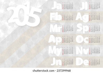 Calendar 2015 vector design, horizontal