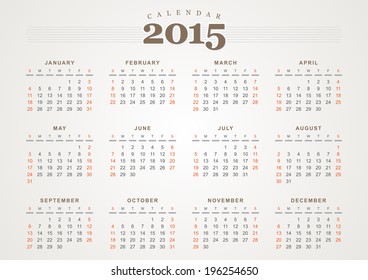 Calendar 2015 vector design template USA version