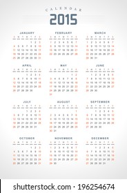 Calendar 2015 vector design template USA version