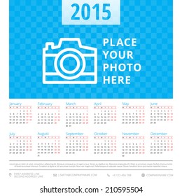 Calendar 2015 vector design template and place for your photo