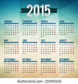 Calendar 2015 vector design template and place for your photo