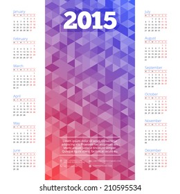 Calendar 2015 vector design template and place for your photo