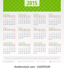 Calendar 2015 vector design template and place for your photo