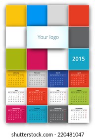 Calendar  2015 vector design template with squares background style. Poster a3-a4 size proportion