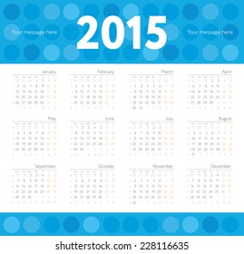 Calendar 2015, vector design template. Editable, can be used in web and print.