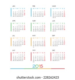 Calendar 2015 vector design template. Simple blank calendar illustration.