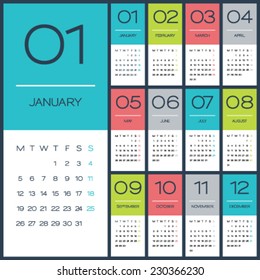 Plantilla de diseño vectorial del calendario 2015. Simple ilustración de calendario en blanco.