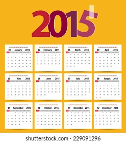 Calendar for 2015. Vector EPS10.
