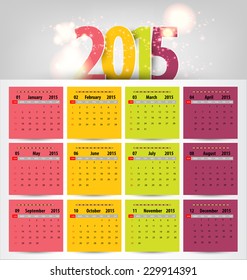 Calendar for 2015. Vector EPS10.