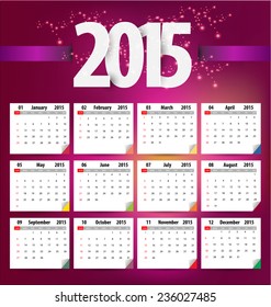 Calendar for 2015. Vector EPS10.