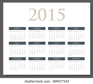 Calendar 2015, vector eps10 illustration.