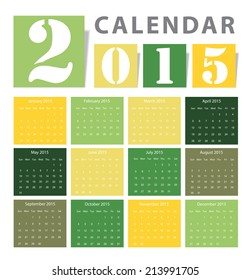 Calendar 2015 Vector green tone design