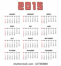 Calendar 2015. Vector illustration.