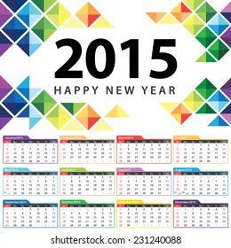 Calendar 2015 vector illustration. Abstract triangle template design.
