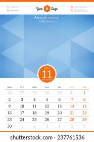Calendar 2015. Vector template with abstract background. Week starts monday