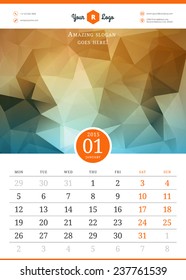 Calendar 2015. Vector template with abstract background. Week starts monday