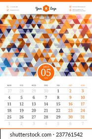 Calendar 2015. Vector template with abstract background. Week starts monday