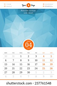 Calendar 2015. Vector template with abstract background. Week starts monday