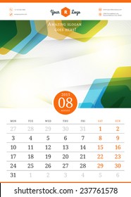 Calendar 2015. Vector template with abstract background. Week starts monday