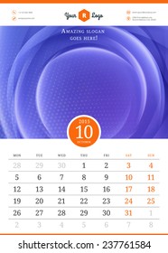 Calendar 2015. Vector template with abstract background. Week starts monday