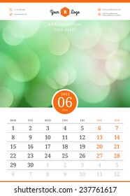 Calendar 2015. Vector template with abstract background. Week starts monday
