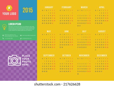 Calendar 2015 vector template week starts monday