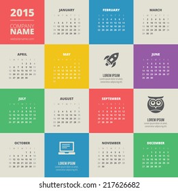 Calendar 2015 vector template week starts monday