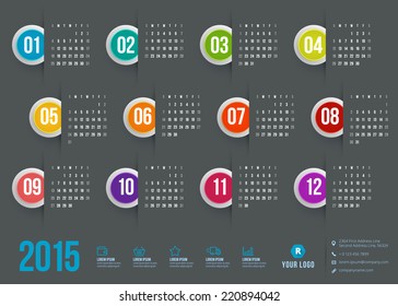 Calendar 2015 vector template week starts sunday