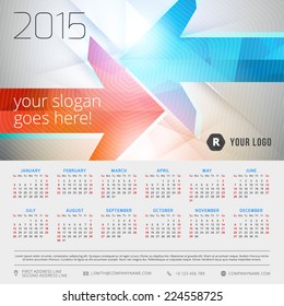 Calendar 2015 vector template week starts sunday