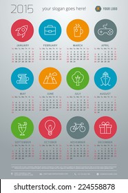 Calendar 2015 vector template week starts sunday