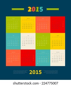 Calendar 2015 vector template week starts monday
