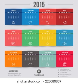 Calendar 2015 vector template week starts monday all month