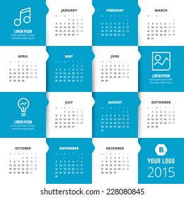 Calendar 2015 vector template week starts monday all month