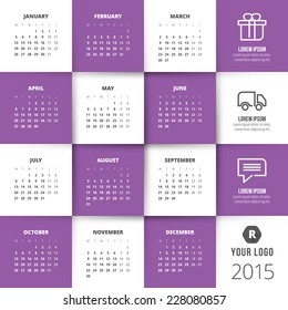 Calendar 2015 vector template week starts monday all month