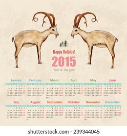 calendar for 2015. watercolor painting of goat 