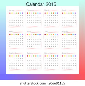 Calendar 2015 week starts on sunday, eps10, vector, illustration.