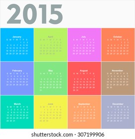 Calendar for 2015 year. Colorful vector 