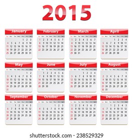 Calendar for 2015 year in English. Vector illustration