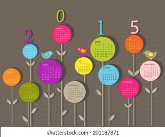 Calendar for 2015 year with flowers