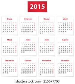 Calendar for 2015 year on white papers in Spanish. Vector illustration