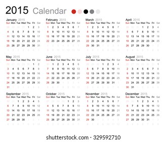 Calendar "2015" year on white background. Vector illustration.