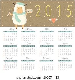 Calendar for 2015. Year of Sheep. Vector cartoon sheep artists