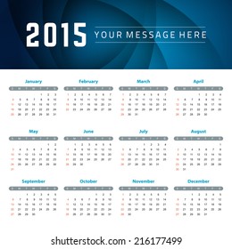 Calendar 2015 year vector design template.