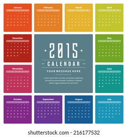 Calendar 2015 year vector design template. European version.