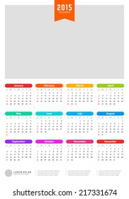 Calendar 2015 year vector design template. 