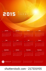 Calendar 2015 year vector design template. European version. 