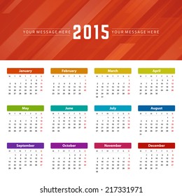 Plantilla de diseño vectorial de calendario 2015. Versión europea. 