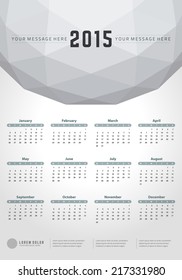 Calendar 2015 year vector design template. European version. 