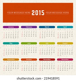 Calendar 2015 year vector design template.