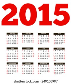 Calendar 2015 year  Vector EPS 10 illustration.